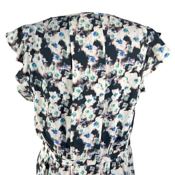 Reiss Sz 8 Black White & Blue Floral Print Dress Medium Multicolor Spring Summer - Picture 7 of 14